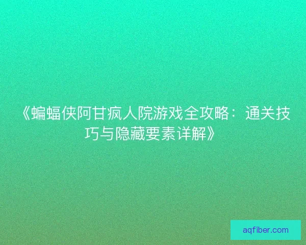 《蝙蝠侠阿甘疯人院游戏全攻略：通关技巧与隐藏要素详解》